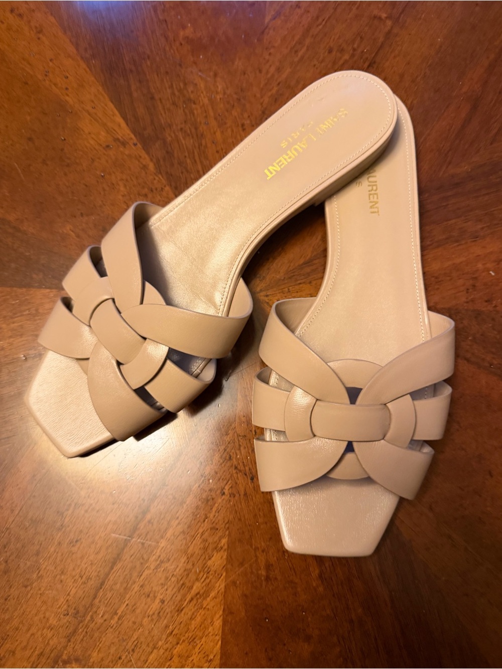Saint Laurent YSL Beige Leather Knot Slide Tribute Sandals 39 EUC